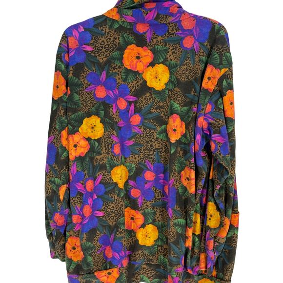 Mondiki Cardigan Jacket L Open Front Vibrant Floral Leopard Print Bold Color - Picture 2 of 5